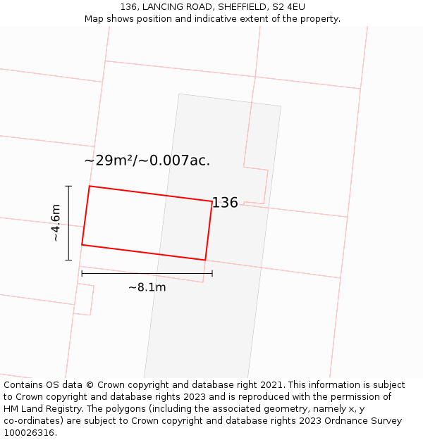 136, LANCING ROAD, SHEFFIELD, S2 4EU: Plot and title map
