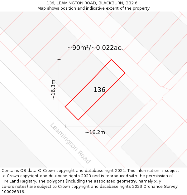 136, LEAMINGTON ROAD, BLACKBURN, BB2 6HJ: Plot and title map