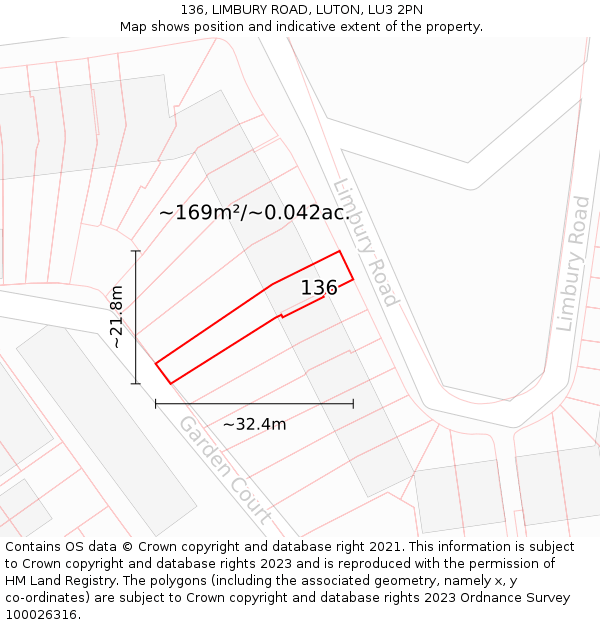 136, LIMBURY ROAD, LUTON, LU3 2PN: Plot and title map