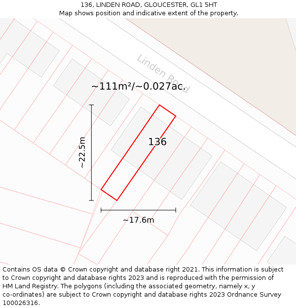 136, LINDEN ROAD, GLOUCESTER, GL1 5HT: Plot and title map