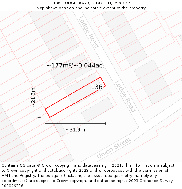 136, LODGE ROAD, REDDITCH, B98 7BP: Plot and title map
