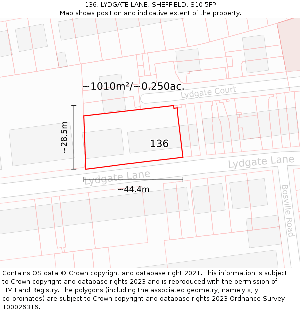 136, LYDGATE LANE, SHEFFIELD, S10 5FP: Plot and title map