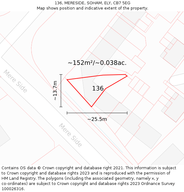 136, MERESIDE, SOHAM, ELY, CB7 5EG: Plot and title map