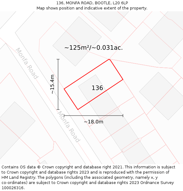 136, MONFA ROAD, BOOTLE, L20 6LP: Plot and title map