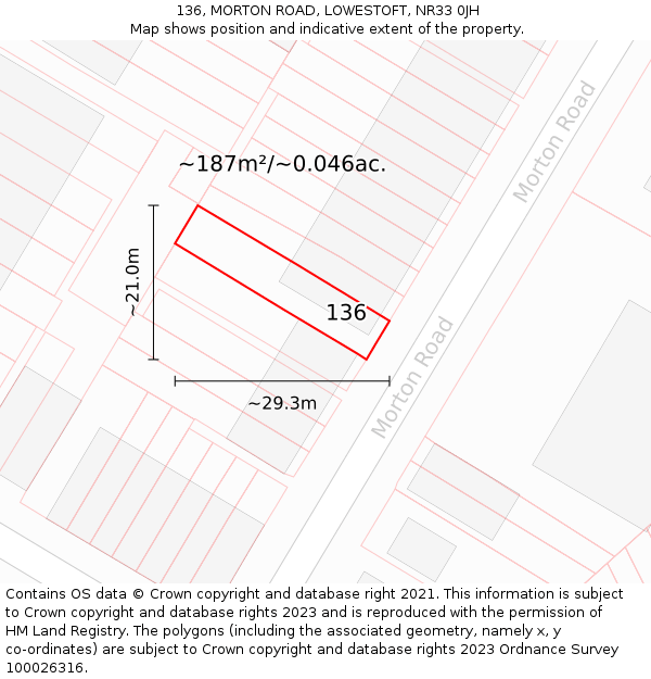 136, MORTON ROAD, LOWESTOFT, NR33 0JH: Plot and title map