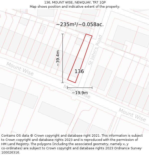 136, MOUNT WISE, NEWQUAY, TR7 1QP: Plot and title map