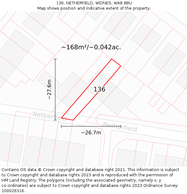 136, NETHERFIELD, WIDNES, WA8 8BU: Plot and title map