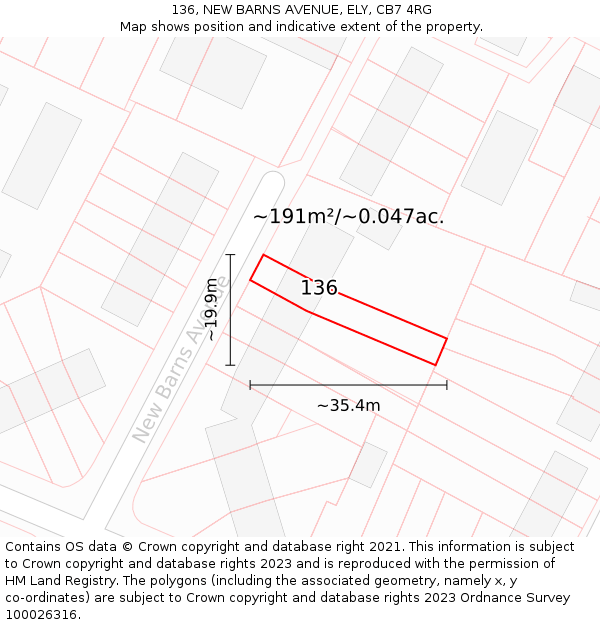 136, NEW BARNS AVENUE, ELY, CB7 4RG: Plot and title map