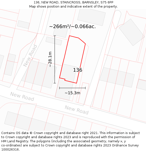 136, NEW ROAD, STAINCROSS, BARNSLEY, S75 6PP: Plot and title map