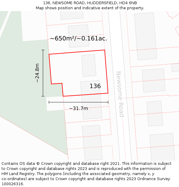 136, NEWSOME ROAD, HUDDERSFIELD, HD4 6NB: Plot and title map
