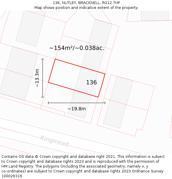 136, NUTLEY, BRACKNELL, RG12 7HF: Plot and title map
