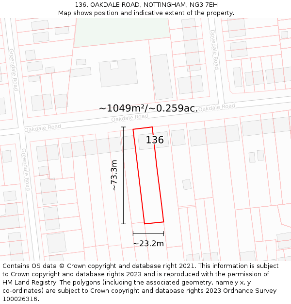 136, OAKDALE ROAD, NOTTINGHAM, NG3 7EH: Plot and title map