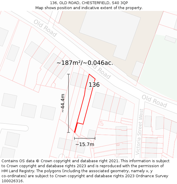 136, OLD ROAD, CHESTERFIELD, S40 3QP: Plot and title map