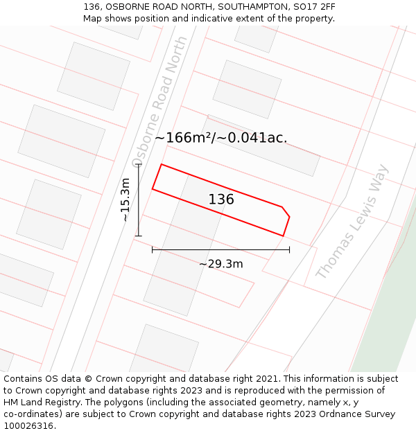 136, OSBORNE ROAD NORTH, SOUTHAMPTON, SO17 2FF: Plot and title map