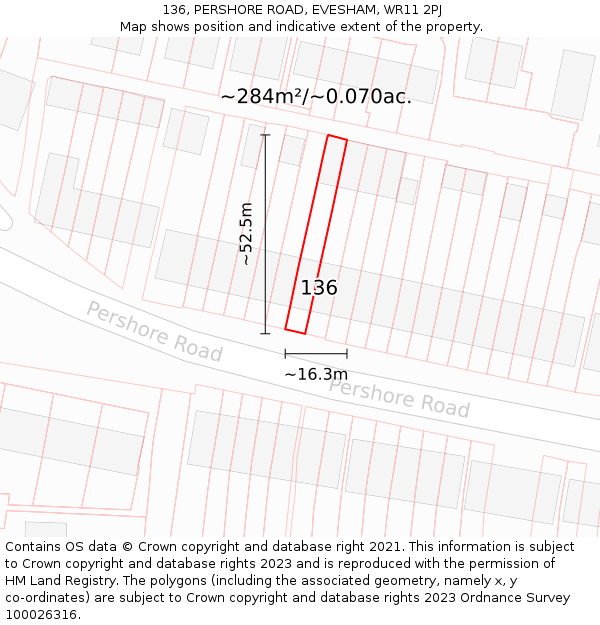 136, PERSHORE ROAD, EVESHAM, WR11 2PJ: Plot and title map