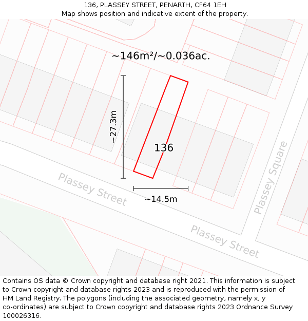 136, PLASSEY STREET, PENARTH, CF64 1EH: Plot and title map