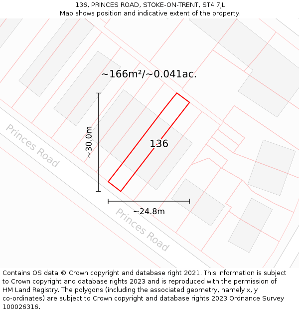 136, PRINCES ROAD, STOKE-ON-TRENT, ST4 7JL: Plot and title map
