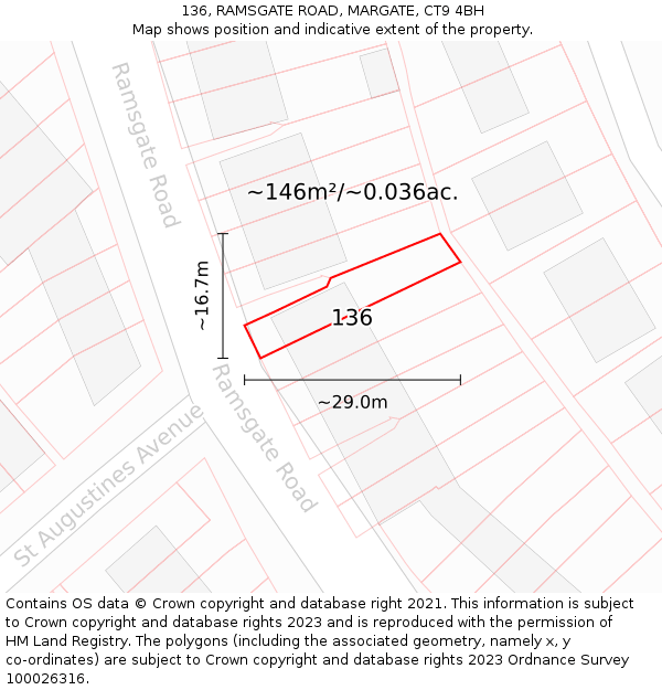 136, RAMSGATE ROAD, MARGATE, CT9 4BH: Plot and title map