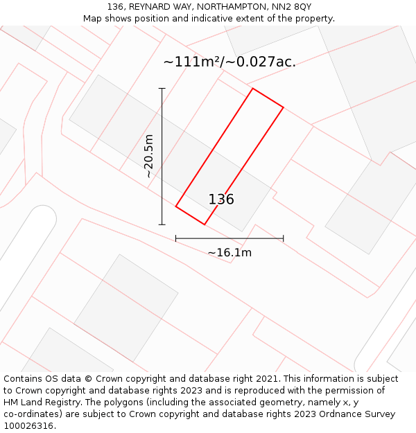 136, REYNARD WAY, NORTHAMPTON, NN2 8QY: Plot and title map