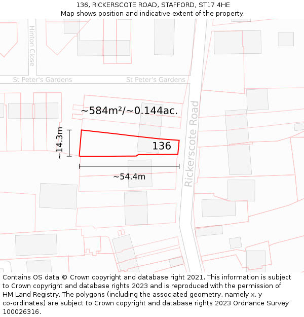 136, RICKERSCOTE ROAD, STAFFORD, ST17 4HE: Plot and title map