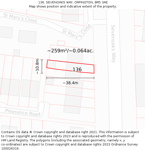 136, SEVENOAKS WAY, ORPINGTON, BR5 3AE: Plot and title map