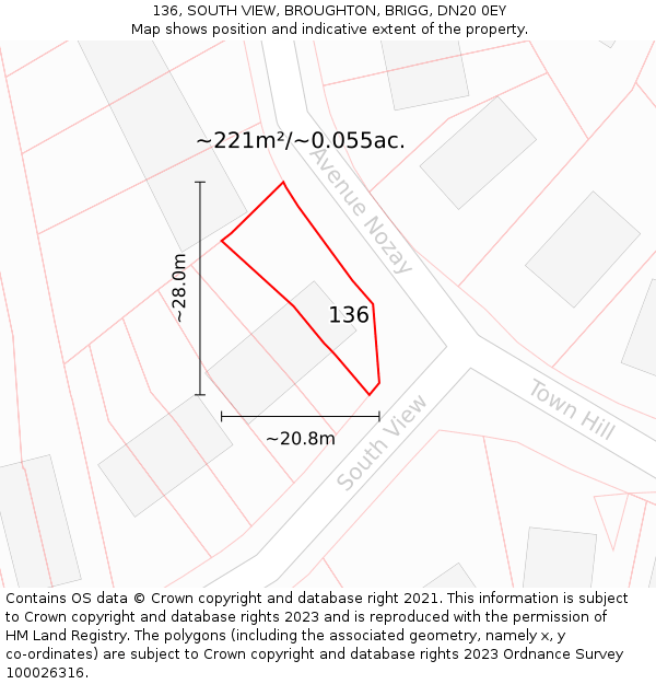 136, SOUTH VIEW, BROUGHTON, BRIGG, DN20 0EY: Plot and title map