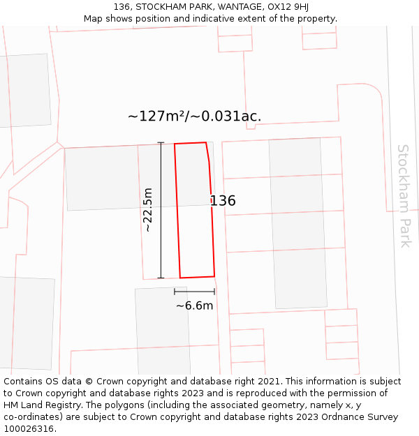 136, STOCKHAM PARK, WANTAGE, OX12 9HJ: Plot and title map