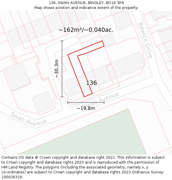 136, SWAN AVENUE, BINGLEY, BD16 3PA: Plot and title map