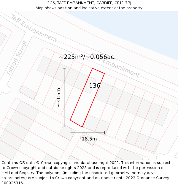 136, TAFF EMBANKMENT, CARDIFF, CF11 7BJ: Plot and title map