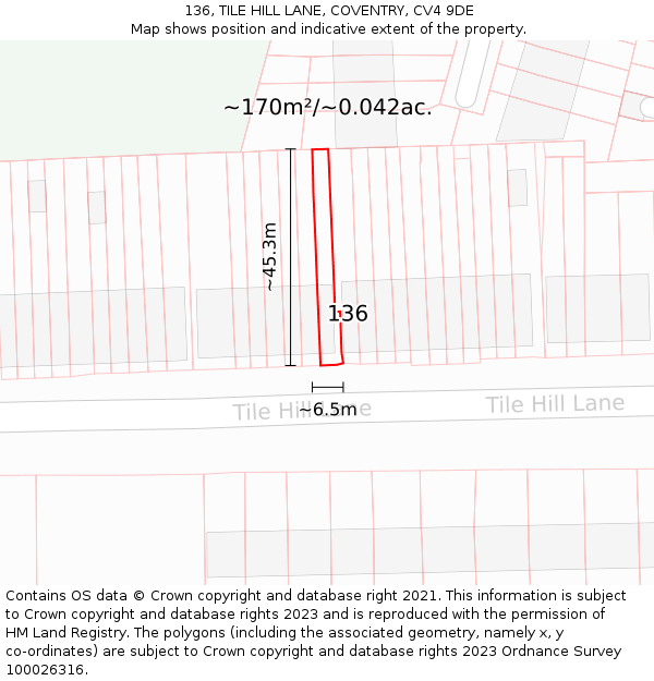 136, TILE HILL LANE, COVENTRY, CV4 9DE: Plot and title map