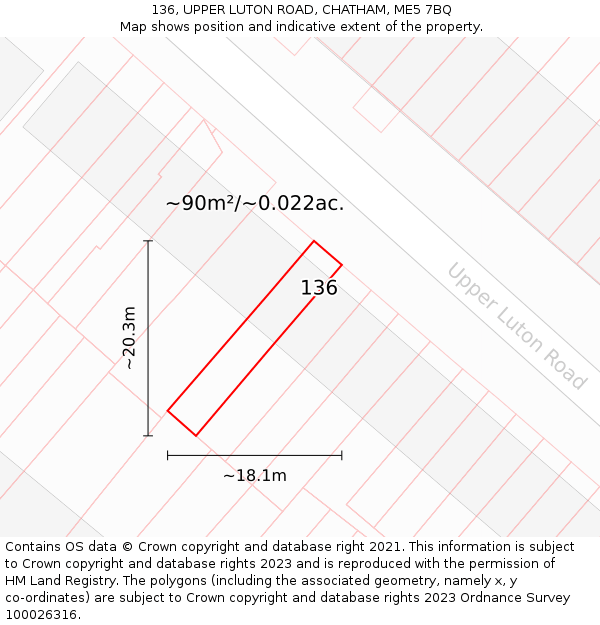 136, UPPER LUTON ROAD, CHATHAM, ME5 7BQ: Plot and title map