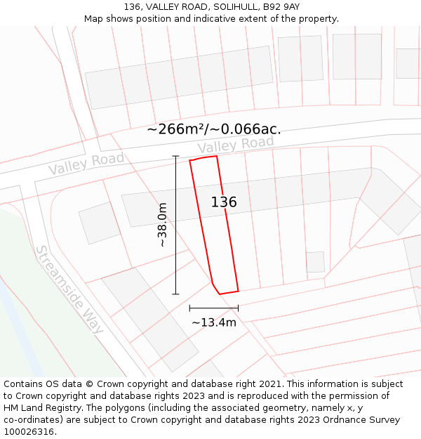 136, VALLEY ROAD, SOLIHULL, B92 9AY: Plot and title map