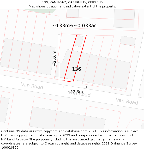 136, VAN ROAD, CAERPHILLY, CF83 1LD: Plot and title map