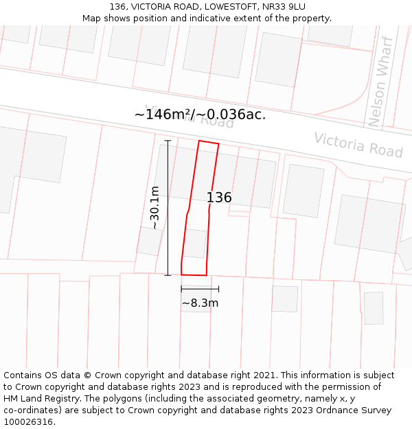136, VICTORIA ROAD, LOWESTOFT, NR33 9LU: Plot and title map