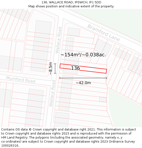 136, WALLACE ROAD, IPSWICH, IP1 5DD: Plot and title map