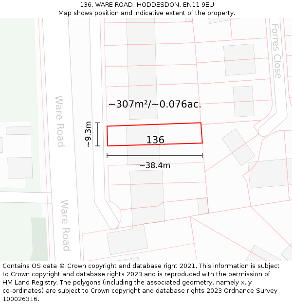 136, WARE ROAD, HODDESDON, EN11 9EU: Plot and title map