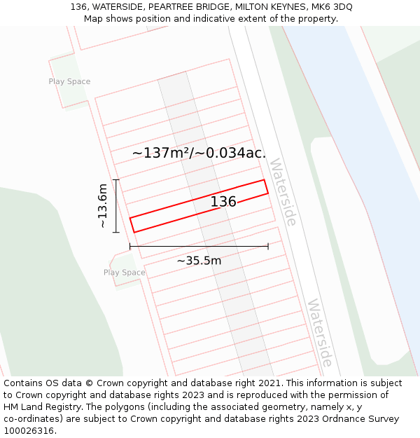 136, WATERSIDE, PEARTREE BRIDGE, MILTON KEYNES, MK6 3DQ: Plot and title map