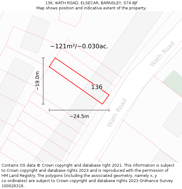 136, WATH ROAD, ELSECAR, BARNSLEY, S74 8JF: Plot and title map