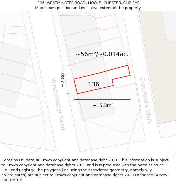 136, WESTMINSTER ROAD, HOOLE, CHESTER, CH2 3AP: Plot and title map