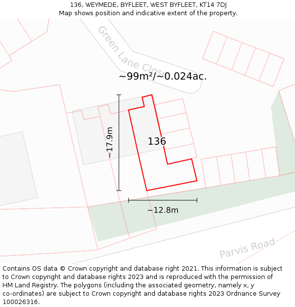 136, WEYMEDE, BYFLEET, WEST BYFLEET, KT14 7DJ: Plot and title map