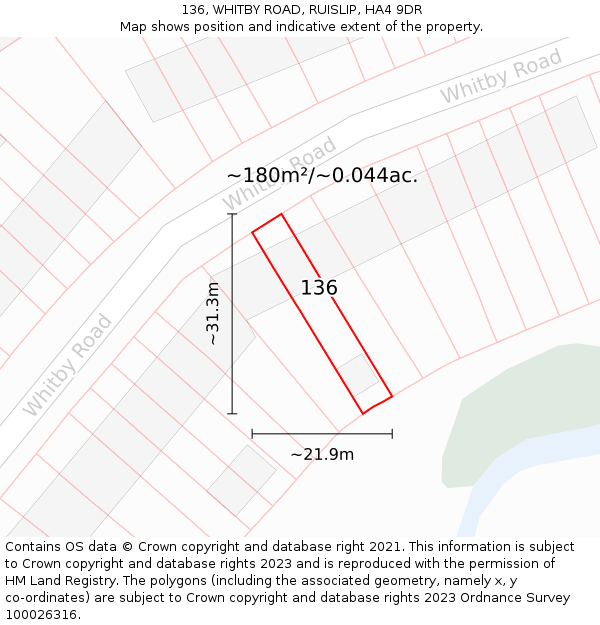 136, WHITBY ROAD, RUISLIP, HA4 9DR: Plot and title map