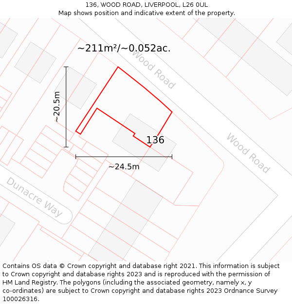 136, WOOD ROAD, LIVERPOOL, L26 0UL: Plot and title map