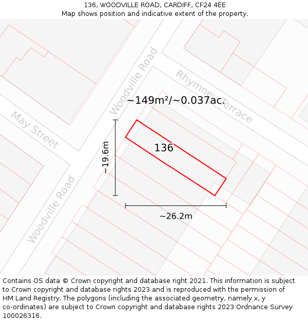 136, WOODVILLE ROAD, CARDIFF, CF24 4EE: Plot and title map