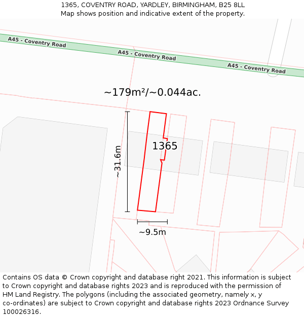 1365, COVENTRY ROAD, YARDLEY, BIRMINGHAM, B25 8LL: Plot and title map