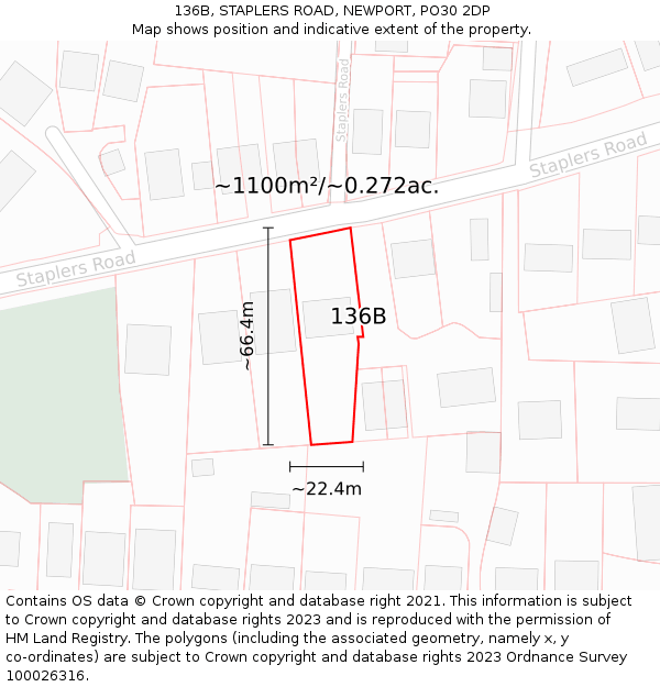 136B, STAPLERS ROAD, NEWPORT, PO30 2DP: Plot and title map