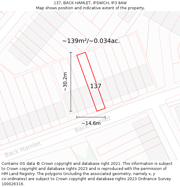 137, BACK HAMLET, IPSWICH, IP3 8AW: Plot and title map