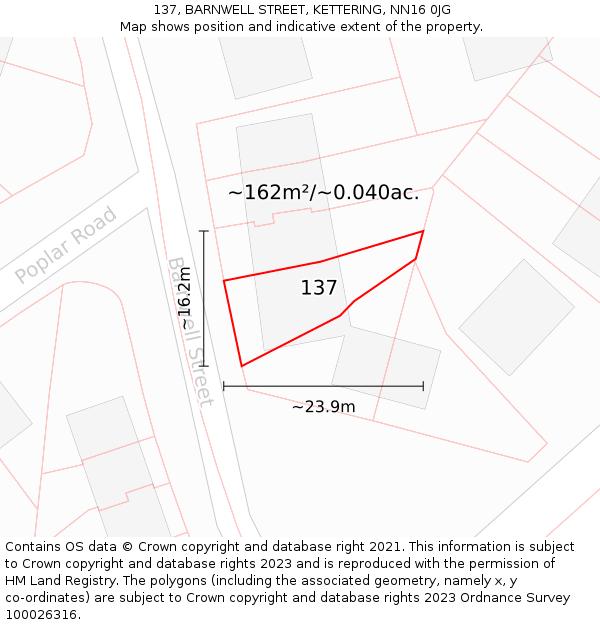 137, BARNWELL STREET, KETTERING, NN16 0JG: Plot and title map