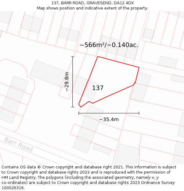 137, BARR ROAD, GRAVESEND, DA12 4DX: Plot and title map