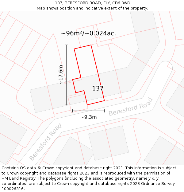 137, BERESFORD ROAD, ELY, CB6 3WD: Plot and title map