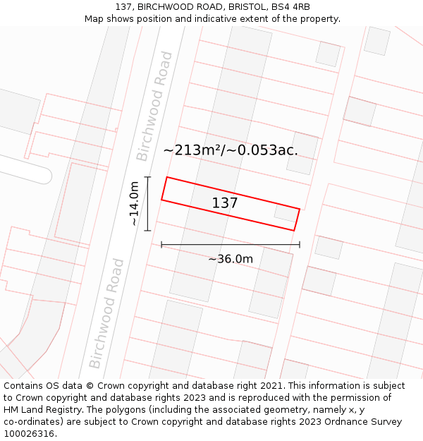 137, BIRCHWOOD ROAD, BRISTOL, BS4 4RB: Plot and title map